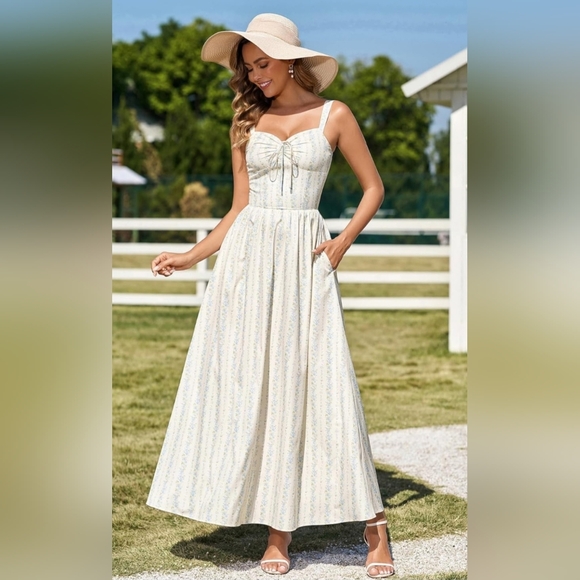 Floral Corset Style Maxi Dress Lace-Up Back Sundress with Pockets Size Large NWT - Picture 4 of 4